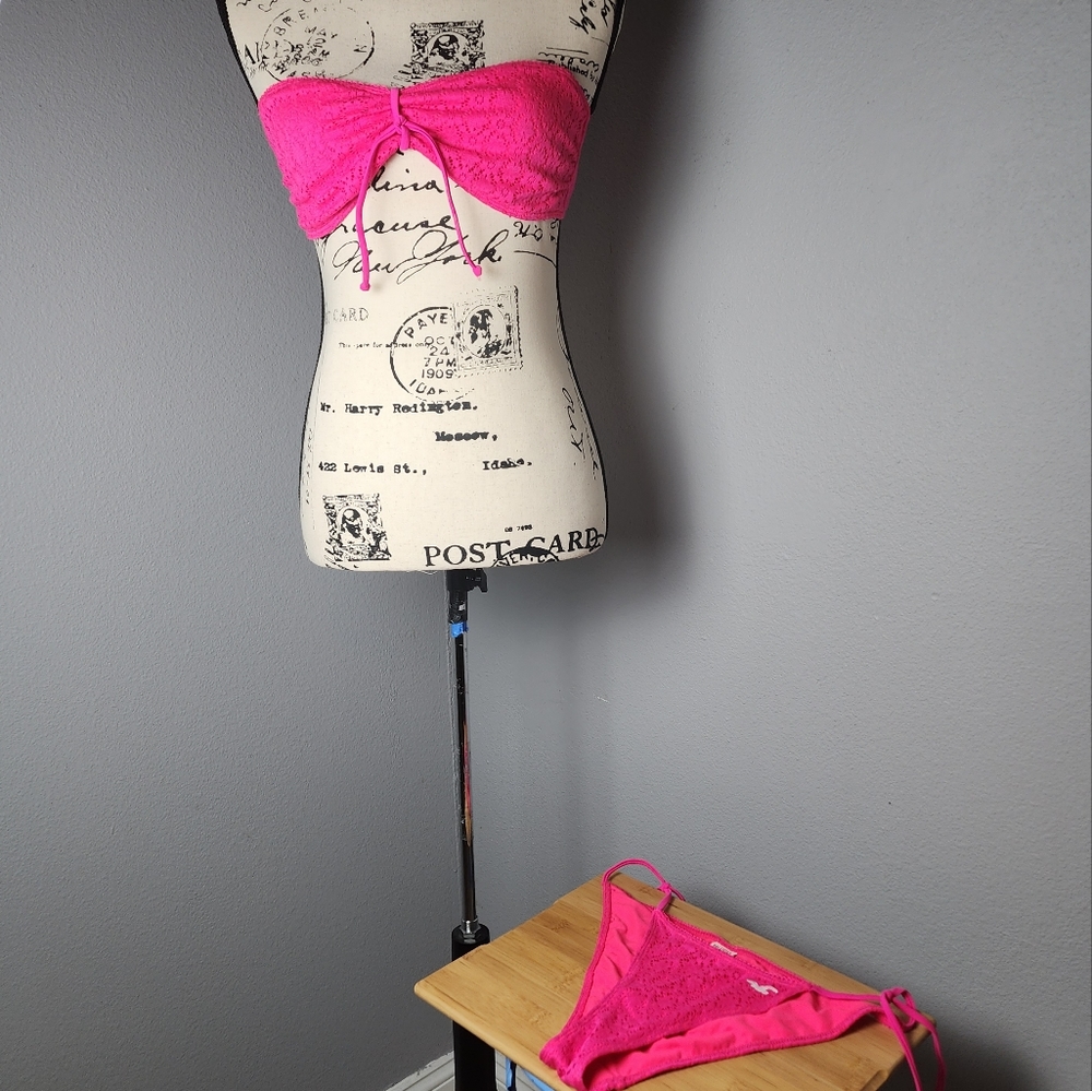 Hollister hot pink, lace bikini, large